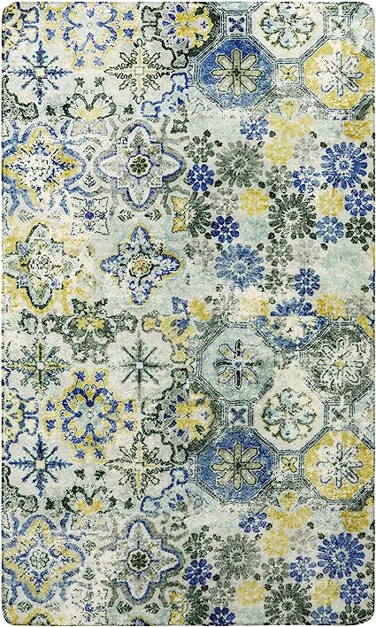Floral Medallion Collection Round Non-Slip Distressed Vintage Accent Throw Area Rug