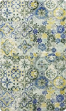 Floral Medallion Collection Round Non-Slip Distressed Vintage Area Rug