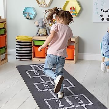 Machine Washable Wrinkle Free Abstract Hopscotch Design Cotton 3x6 Kid's Area Rug