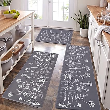 Anti Fatigue Cushioned Washable Kitchen Rug 2 Piece, 17 x 47 and 17 x 30 Inches
