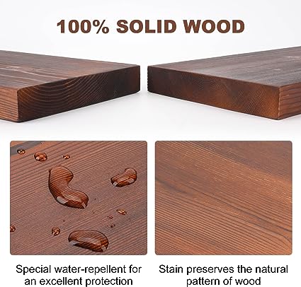 16" Natural Wood Floating Shelves, Brown, Set of 2.