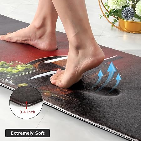 2 PCS Floral Cushioned Anti-Fatigue Kitchen Rugs, Kitchen Mats for Kitchen Floor Laundry Office