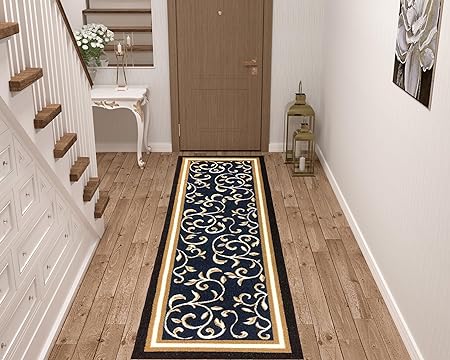 Floral Design Non Slip Rubber Back Kitchen Mat Carpet (Brown, Runner (2'x10')