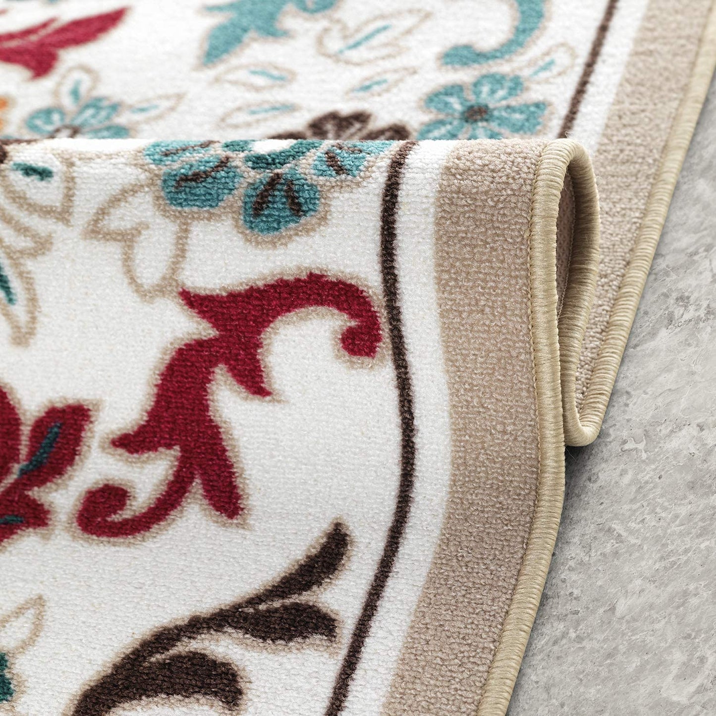 Modern Floral Low Profile Pile Indoor Area Rugs Beige