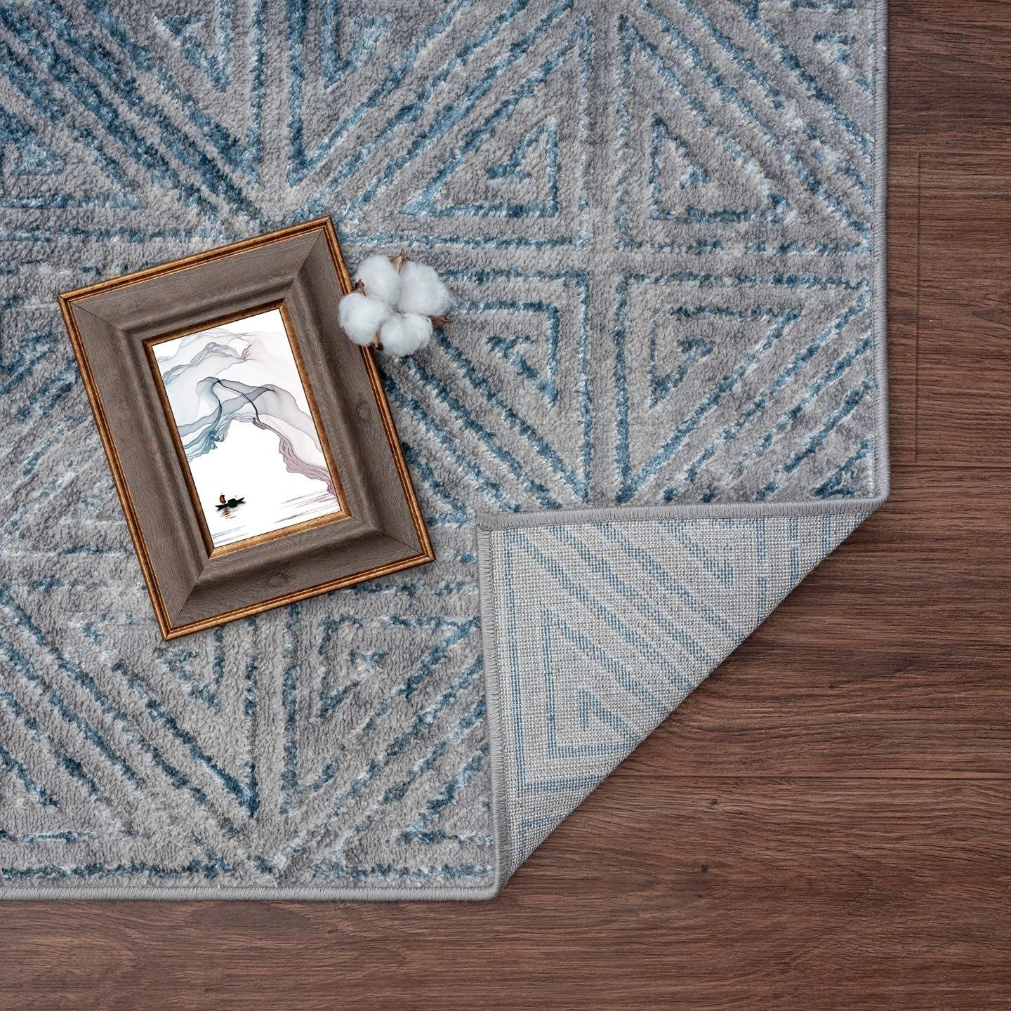 Florance Collection Blue Modern Geometric Soft Area Rug