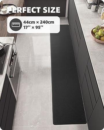 Cushioned Anti-Fatigue Kitchen Mat, Non Skid Waterproof Comfort Standing Kitchen Rugs and Mats, Memory Foam Kitchen mat, 17"x79", Black