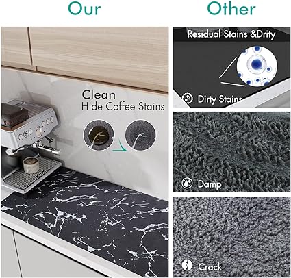 Coffee Maker Mat for Countertops, Backed Absorbent Dish Drying Mat for Kitchen Counter (12"x19", Gray)