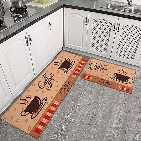 Sets of 2,Abstract Waterproof Art Kitchen Decoration Non-Slip Absorbent Mats, 17x30+17x48inch