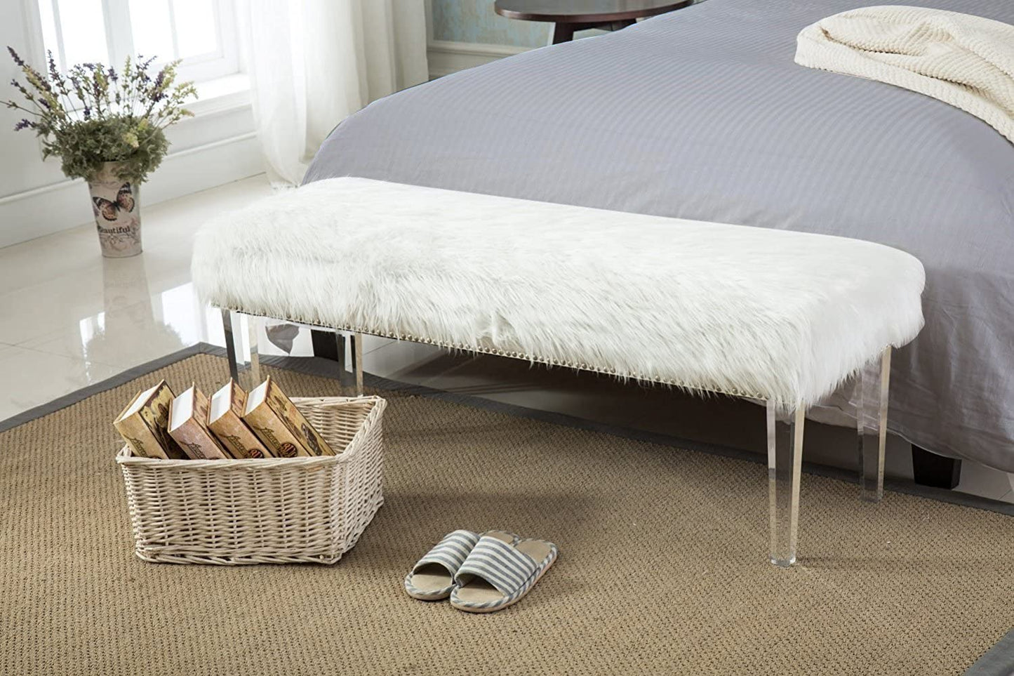 Ottoman Bench Upholstered Bench for Bedroom/Entryway/Hallway/Living Room