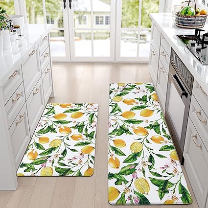 Modern Art Non Slip, Abstract Painting Cushioned Anti Fatigue, Waterproof Kitchen Mats, 18'' x 48'' + 18'' x 30''
