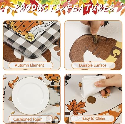 Farmhouse Kitchen Rugs and Mats 2 Piece Non Skid Fall Car Kitchen Floor Mats PVC Cushioned Comfort Standing Mats for Autumn Thanksgiving Decoraion, 17.3"×28"+ 17.3"×47"
