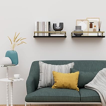 Home Decor Floating Shelves with Towel Bar/Hooks, (Gold-White)