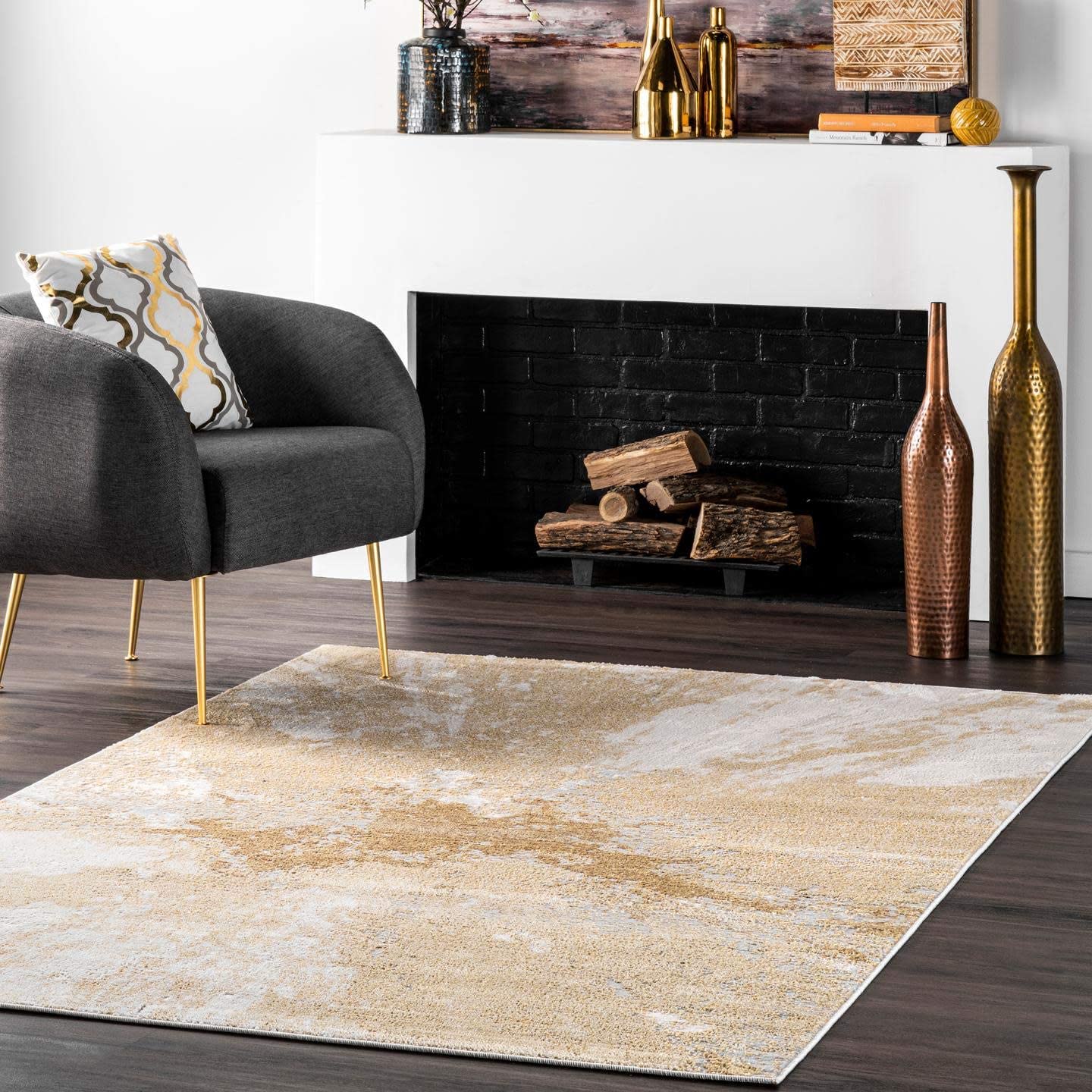 Cyn Abstract Area Rug, Gold