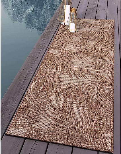 Contemporary Distressed Leaves Textured Flat Weave Easy Cleaning Outdoor Rugs
