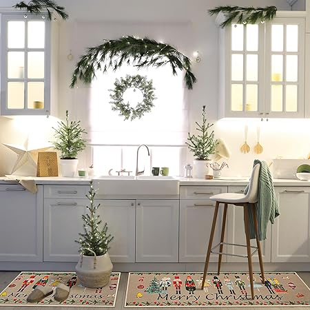 Watercolor Holiday Doormat Outdoor Non Slip Kitchen Rugs, 17 x 29 Inch and 17 x 47 Inch