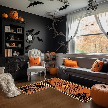 Halloween Rugs Witch Skeleton Pumpkin Rug, 7 x 29 Inch, 17 x 47 Inch (Classic Style)