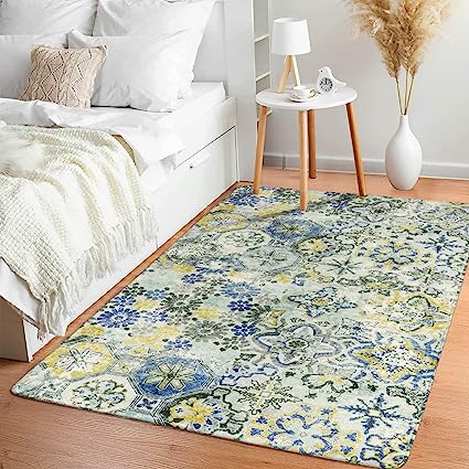 Floral Medallion Collection Round Non-Slip Distressed Vintage Accent Throw Area Rug