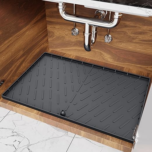 Waterproof Designed in USA - Under Sink Mat for Bottom of Kitchen Sink Cabinets (Black) - 100% BPA Free, 34" x 22" x 1"