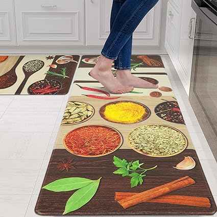 Modern Art Non Slip, Abstract Painting Cushioned Anti Fatigue, Waterproof Kitchen Mats, 18'' x 48'' + 18'' x 30''
