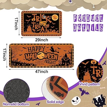 Halloween Rugs Witch Skeleton Pumpkin Rug, 7 x 29 Inch, 17 x 47 Inch (Classic Style)