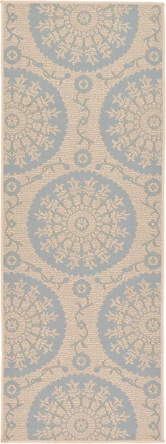 Floral Abstract Transitional Indoor Outdoor Flatweave Light Blue/ Beige Area Rug