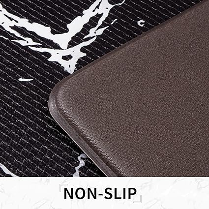 Anti-Fatigue Black and White Modern Non Slip Washable, Cushioned Kitchen Mats, 18 x 30 Inch