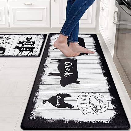 Modern Art Non Slip, Abstract Painting Cushioned Anti Fatigue, Waterproof Kitchen Mats, 18'' x 48'' + 18'' x 30''