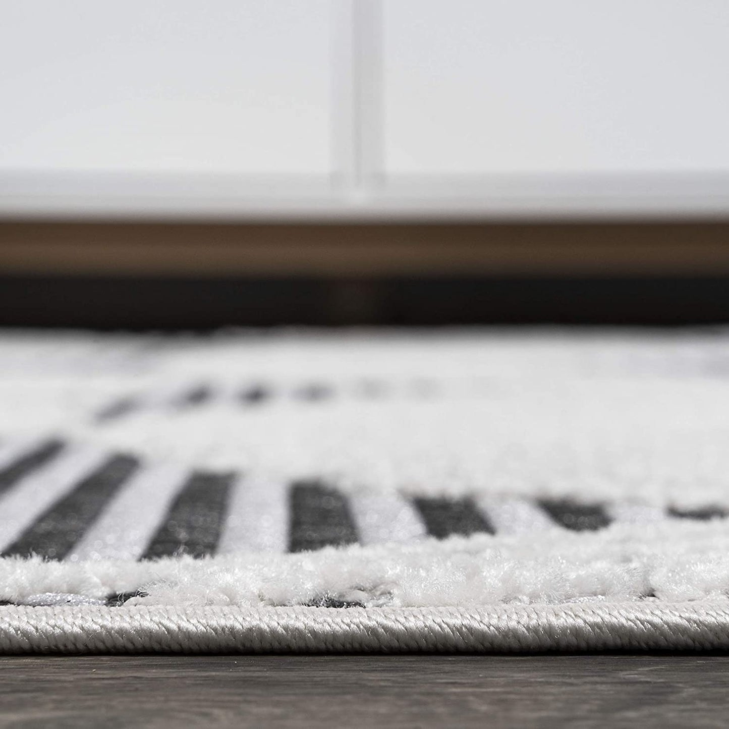 Jazz High-Low Pile Art Deco Geometric Indoor/Outdoor Black/Ivory Area Rug