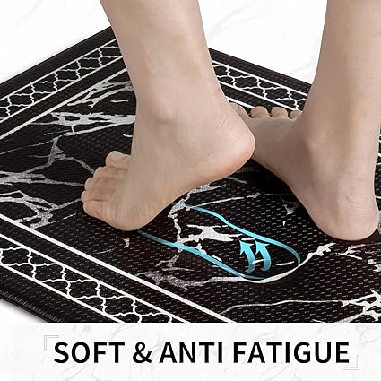 Anti-Fatigue Black and White Modern Non Slip Washable, Cushioned Kitchen Mats, 18 x 30 Inch