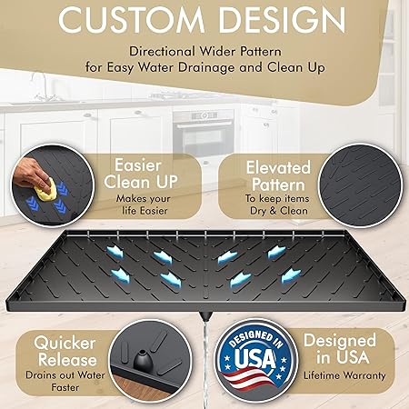 Waterproof Designed in USA - Under Sink Mat for Bottom of Kitchen Sink Cabinets (Black) - 100% BPA Free, 34" x 22" x 1"