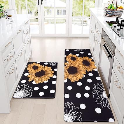 Modern Art Non Slip, Abstract Painting Cushioned Anti Fatigue, Waterproof Kitchen Mats, 18'' x 48'' + 18'' x 30''