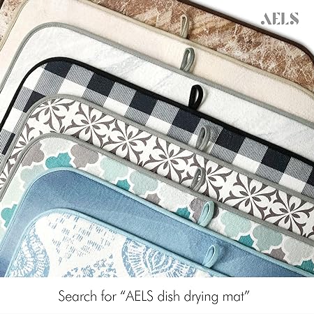 Brown Marble Reversible Absorbent Microfiber Dish Drainer/Rack Pads with Hanging Loop, XL 24" x 18"