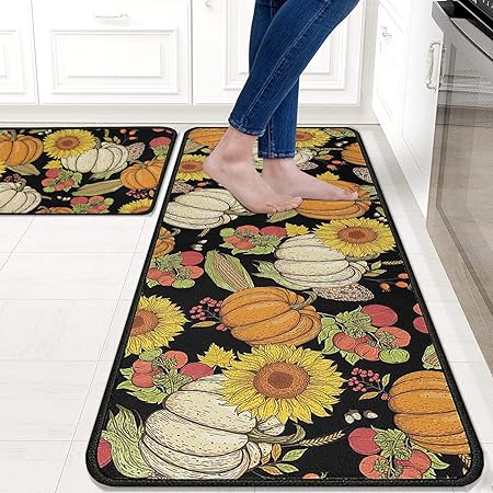 Sets of 2,Abstract Waterproof Art Kitchen Decoration Non-Slip Absorbent Mats, 17x30+17x48inch