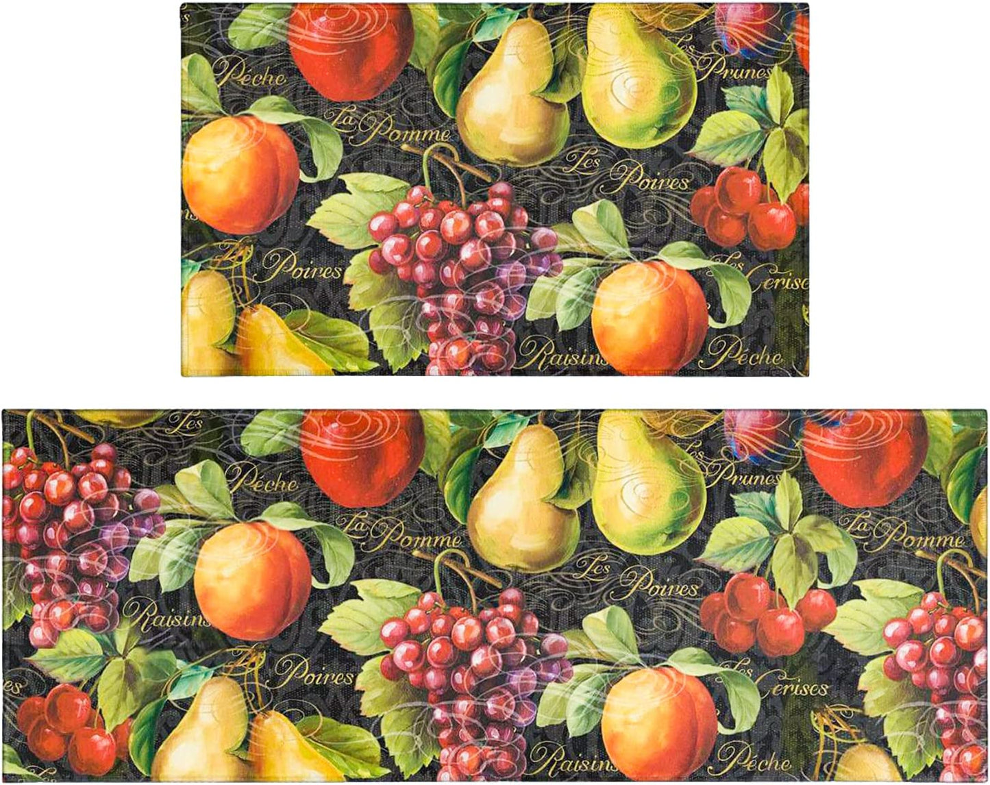 Vintage Mushroom Set of 2, Non Skid Washable Kitchen Mat - (17"x48"+17"x30")