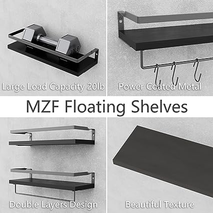 Home Decor Floating Shelves with Towel Bar/Hooks, (Gold-White)