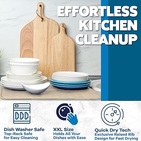 Extra Large, Waterproof Pet Feeding XXL Silicone Dish Drying Mat, (Beige) 24" x 18"