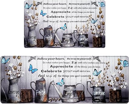 Modern Art Non Slip, Abstract Painting Cushioned Anti Fatigue, Waterproof Kitchen Mats, 18'' x 48'' + 18'' x 30''