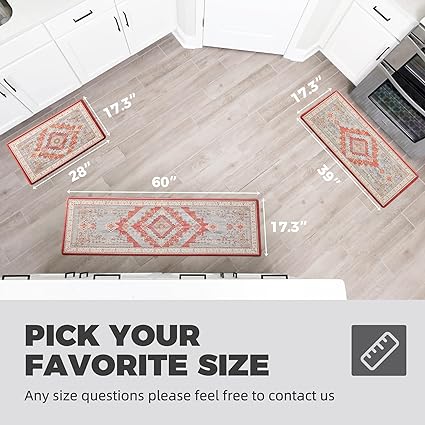 Farmhouse Cushioned Anti-Fatigue Non-Slip Stain Resistant Mats for Home, Office, Sink, Laundry-17.3" x28-1/2 Inch-Boho Red