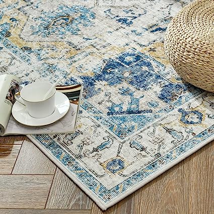 Indoor Floor Print Distressed Carpet Gray Multi Thin Area Rug