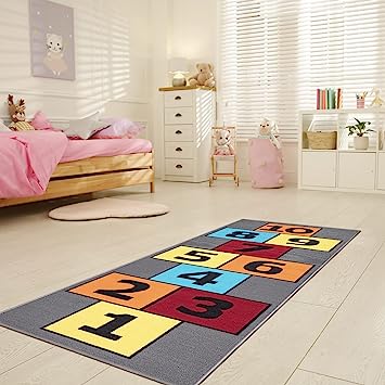 Machine Washable Wrinkle Free Abstract Hopscotch Design Cotton 3x6 Kid's Area Rug