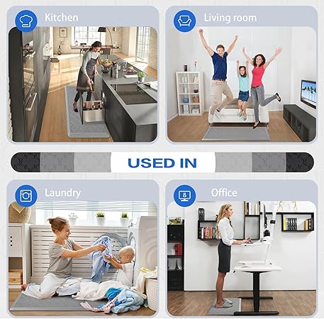 1/2 Inch Non Slip Cushioned Anti Fatigue Comfort Waterproof Standing Desk Mat, (17.3"x30" Black)