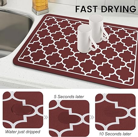Dish Drying Mat Super Absorbent Drying Mat Large Dish Drying Mats for Kitchen Counter Easy clean Dish Mat Kitchen Drying Mat 15"x 18" Black