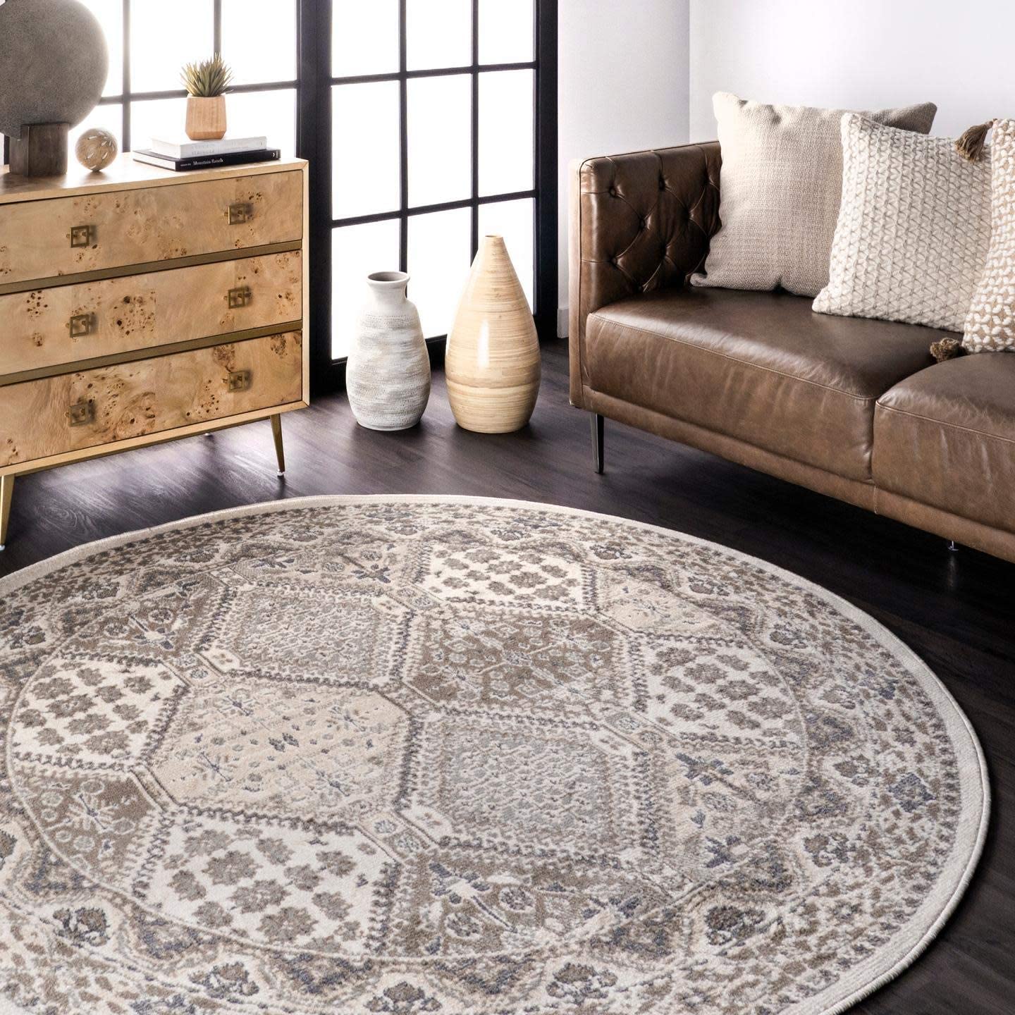 Becca Vintage Tile Area Rug, Oval, Beige