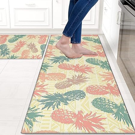 Sets of 2,Abstract Waterproof Art Kitchen Decoration Non-Slip Absorbent Mats, 17x30+17x48inch