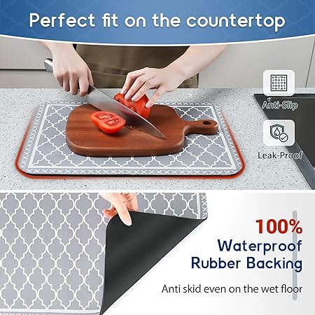 Absorbent Waterproof 24"x16" Large Dish Drying Mat for Kitchen Counter Cabinets