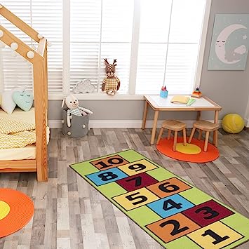 Machine Washable Wrinkle Free Abstract Hopscotch Design Cotton 3x6 Kid's Area Rug