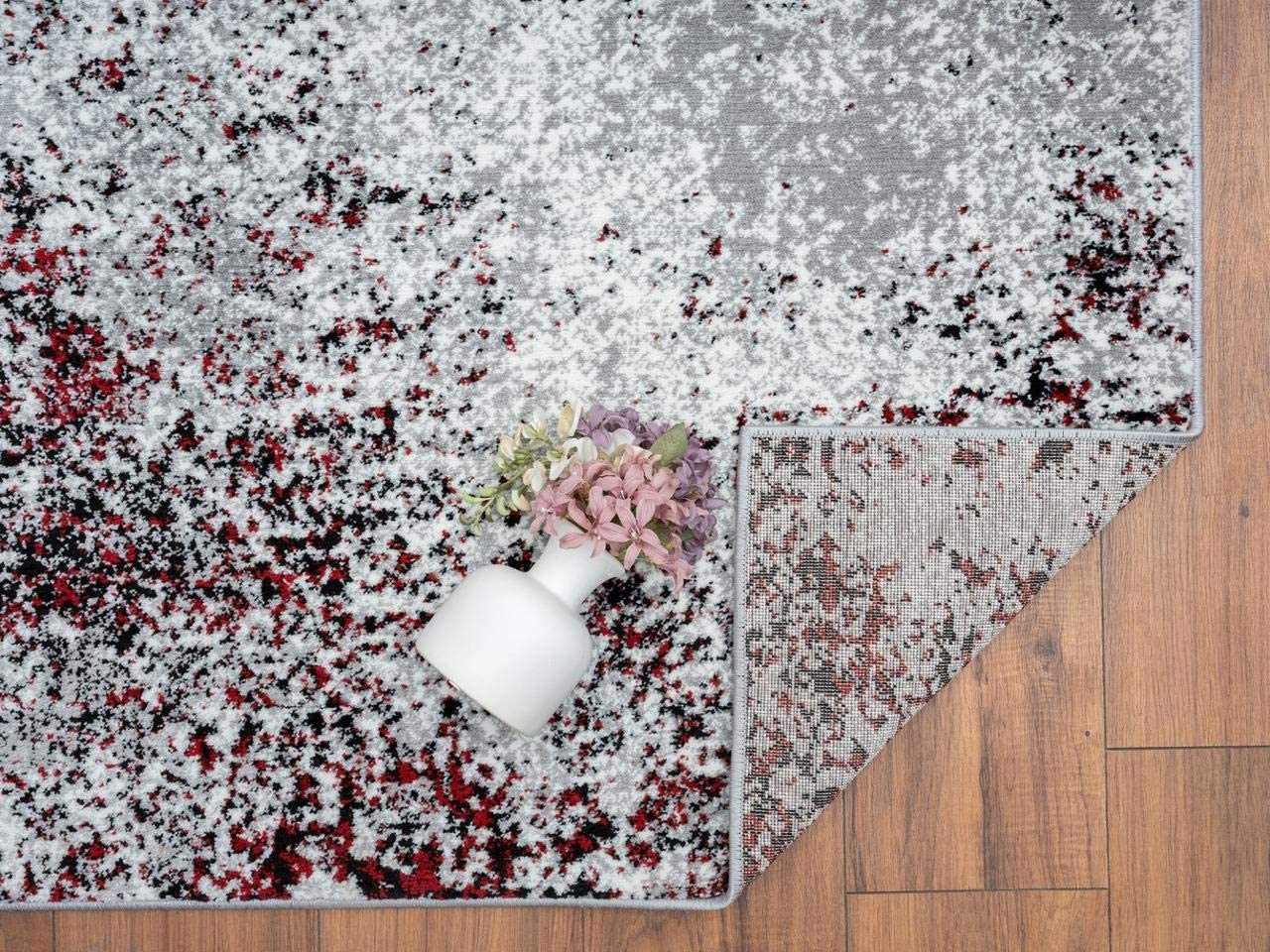 Cambridge Collection Modern Grey Red Soft Area Rug