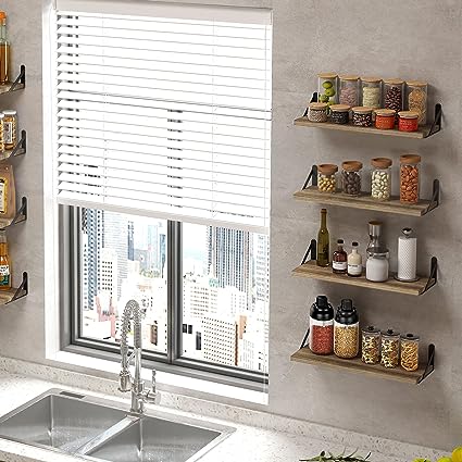 4.7in Rustic Wood Wall Floating Shelves Set of 8 (Dark Carbonized Black)