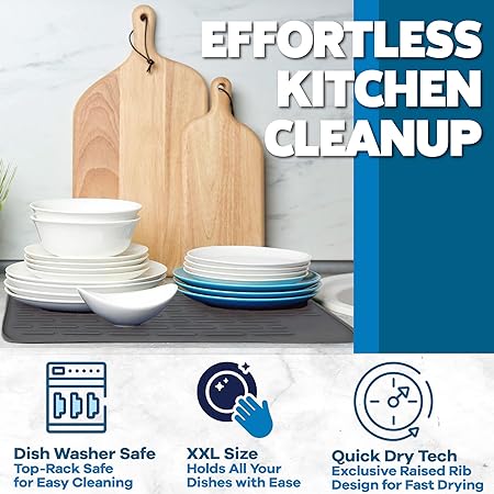 Extra Large, Waterproof Pet Feeding XXL Silicone Dish Drying Mat, (Beige) 24" x 18"