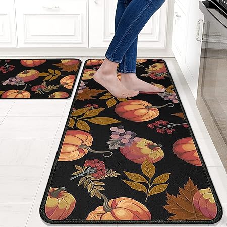 Sets of 2,Abstract Waterproof Art Kitchen Decoration Non-Slip Absorbent Mats, 17x30+17x48inch
